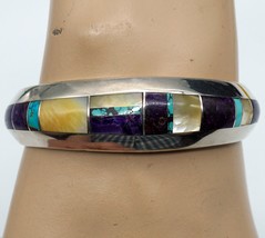 Signed Jim Royer Navajo Sterling Silver Multi-Stone Inlay Cuff Bracelet - £254.99 GBP