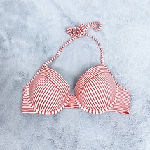 Shade &amp; Shore Tie Halter Bikini Bra Top Red White Striped Underwire Wome... - £15.50 GBP