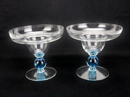 Set of 2 Vintage Margarita Coupe Glasses, Blue Ball Stem, Clear Disc Base, 8 Oz - £23.53 GBP