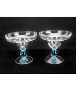Set of 2 Vintage Margarita Coupe Glasses, Blue Ball Stem, Clear Disc Bas... - $40.26 CAD