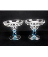 Set of 2 Vintage Margarita Coupe Glasses, Blue Ball Stem, Clear Disc Bas... - £23.40 GBP