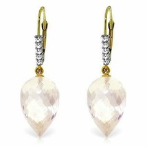 24.65 Carat 14K Solid Yellow Gold Drop Briolette White Topaz Diamond Earring - £491.92 GBP