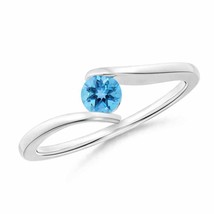 Bar-Set Solitaire Round Swiss Blue Topaz Bypass Ring in Silver Size 8 - £142.07 GBP