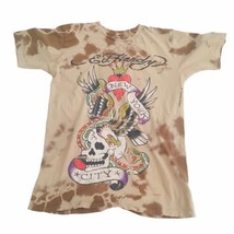 Vtg Ed Hardy Skull NYC Los Angeles Double Sided M  Shirt Christian Audigier Y2K - £68.33 GBP