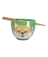 Green Japanese Shiba Inu Dog Ceramic Donburi Ramen Soup Bowl With Chopst... - €16,42 EUR