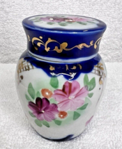 Hand Painted Pink Rose Cobalt Floral Jar w Lid 1920's Japan Porcelain 3 ... - $18.32