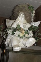 large paper mache angels 2, pearl white, hair, flowers, lace panties  - £58.05 GBP