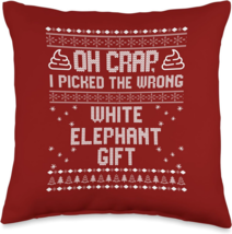 White Elephant Gift Funny Throw Pillow 16&quot;x16&quot; Red White - £15.81 GBP