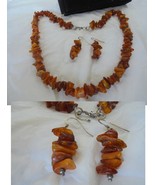 Necklace and earrings jewellery set in raw AMBER and sterling SILVER 925... - £70.00 GBP