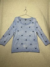 Talbots Womens Pullover Sweatshirt Size L Heart Blue Crew neck Valentine casual - £22.13 GBP