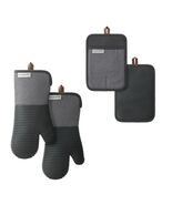 KitchenAid Oven Mitts Potholders Black 4-Piece Set Hanging Loops Non-Sli... - $65.52 CAD