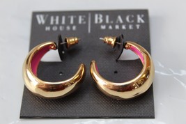 White House Black Market Stud Earrings Gold Hoops W Pink Enamel - $17.79