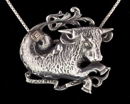 Vintage Guglielmo Cini Sterling Taurus Bull with two Diamonds Accents Br... - £175.22 GBP