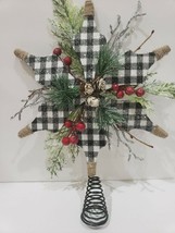 Buffalo Plaid Check Christmas Tree Topper Black White 15.5&quot; - $34.64
