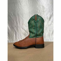 Old West Brown &amp; Green Leather Western Boots Boys Yth 4.5 Fits Women’s 6-6.5 - £23.95 GBP