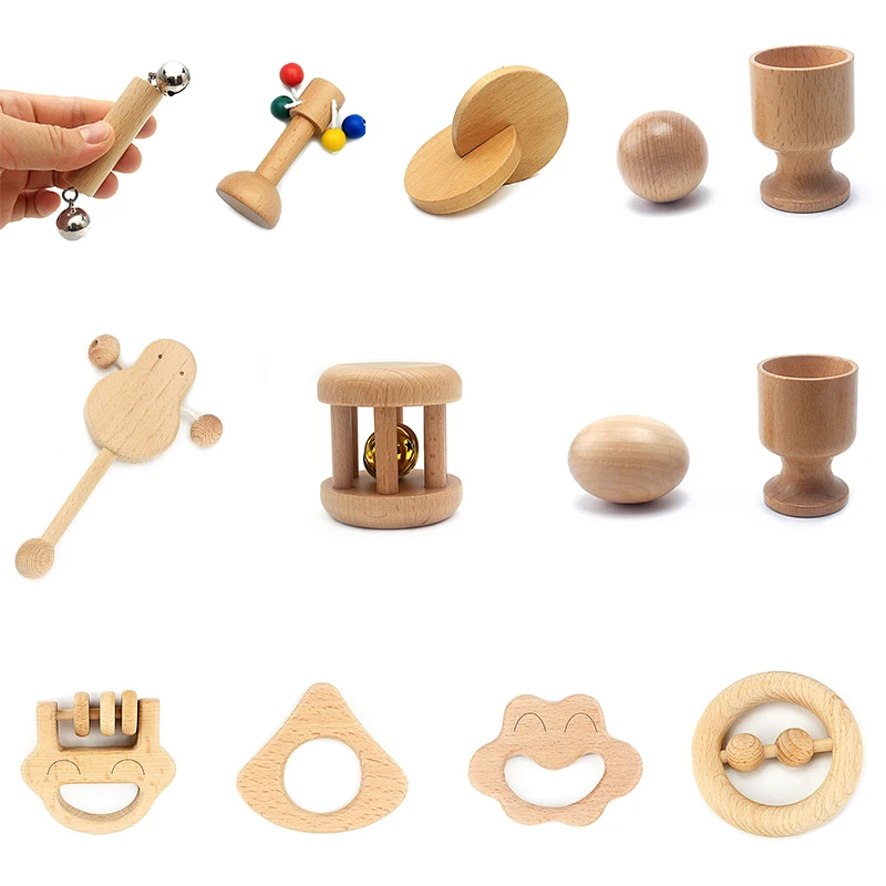 Montessori Newborn Infant Toys Wooden Object Fitting Exercise Hand Grasped Toy - £8.01 GBP+