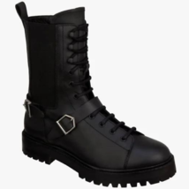 Zara Srpls. Black Leather Biker Boots Buckled. 1908/810 - £98.42 GBP