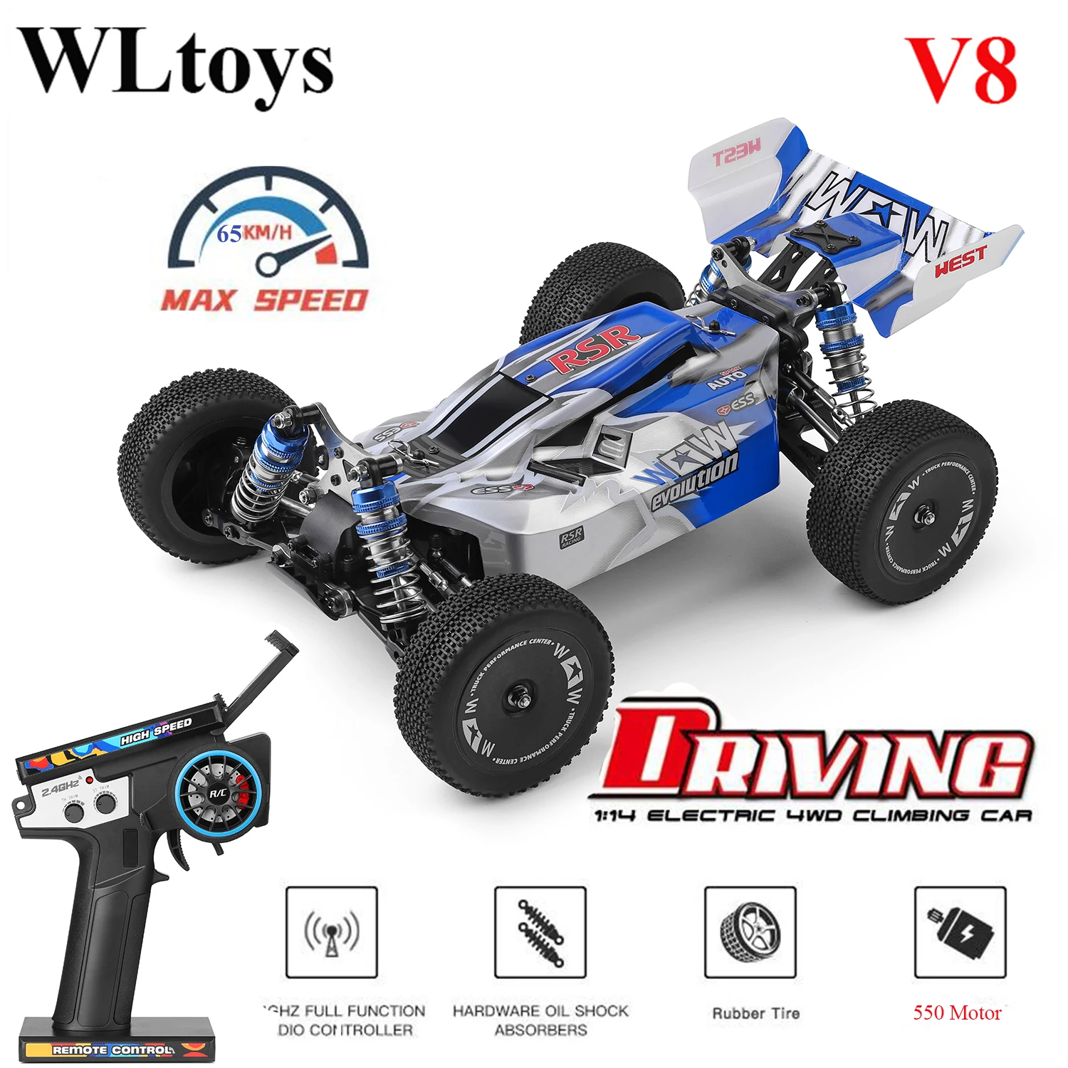 WLtoys 144011-V8（144001 Upgraded) 2.4G RC Car 65KM/H 550 Motor 4WD High Speed - £143.86 GBP+