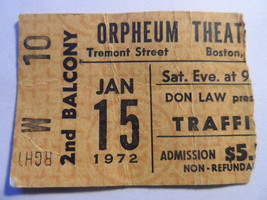 Traffic Vintage 1972 Ticket Stub Orpheum Theatre Boston Presented By Don... - £11.81 GBP