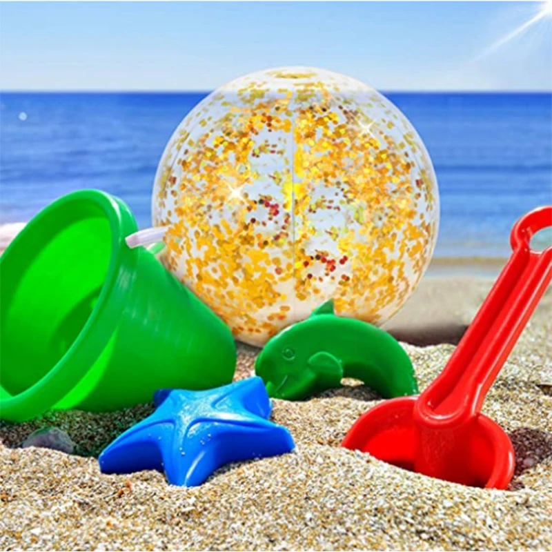 40cm Inflatable Glitter Beach Ball Summer Sequin Water Ball Beach Toy for Kids - £9.82 GBP