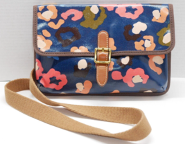FOSSIL Coated Canvas Cross-body Purse Shoulder Bag Blue With Abstract Fl... - £17.52 GBP