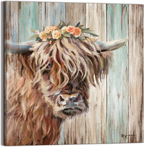 YUEYARIT Highland Cow Picture Wall Decor Canvas Print Painting Art Vintage Count - £19.18 GBP