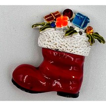 Vintage Red Enamel Christmas Stocking Boot Brooch Pin Stamped ART 2&quot; - $14.99