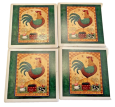 Coasters 4 Tiles Rooster Farm Cork Back Begin Each Day With a Song in Your Heart - £13.42 GBP