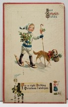 Best Xmas Wishes Boy on Snow Shoes with Puppy Postcard G4 - £3.15 GBP
