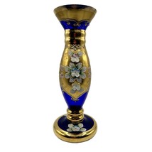 Mid Century Cobalt Blue Gold Gilt Vase By Novoborske Sklo Gilded 1960&#39;s - £27.69 GBP