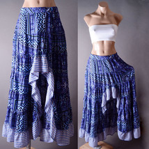 Navy Blue Asymmetric Ruffle Stripe Festival Womens Boho Long Maxi Skirt ... - $54.84 CAD