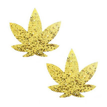 Neva Nude Super Sparkle Gold Glitter Dope AF Weed Leaf Pasties - £14.86 GBP