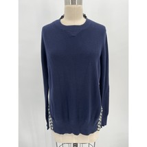 Sacai Sweater Blouse Sz 2 Navy Blue Floral White Pleated Crew Neck Pullover - £132.44 GBP