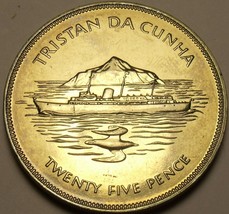 Tristan Da Cunha 1977 25 Pence~Boat &amp; Rock~Queens Silver Jubilee~Rare 50k Minted - £14.92 GBP