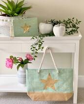 Teal/Gold Star Shopping Bag - $26.35