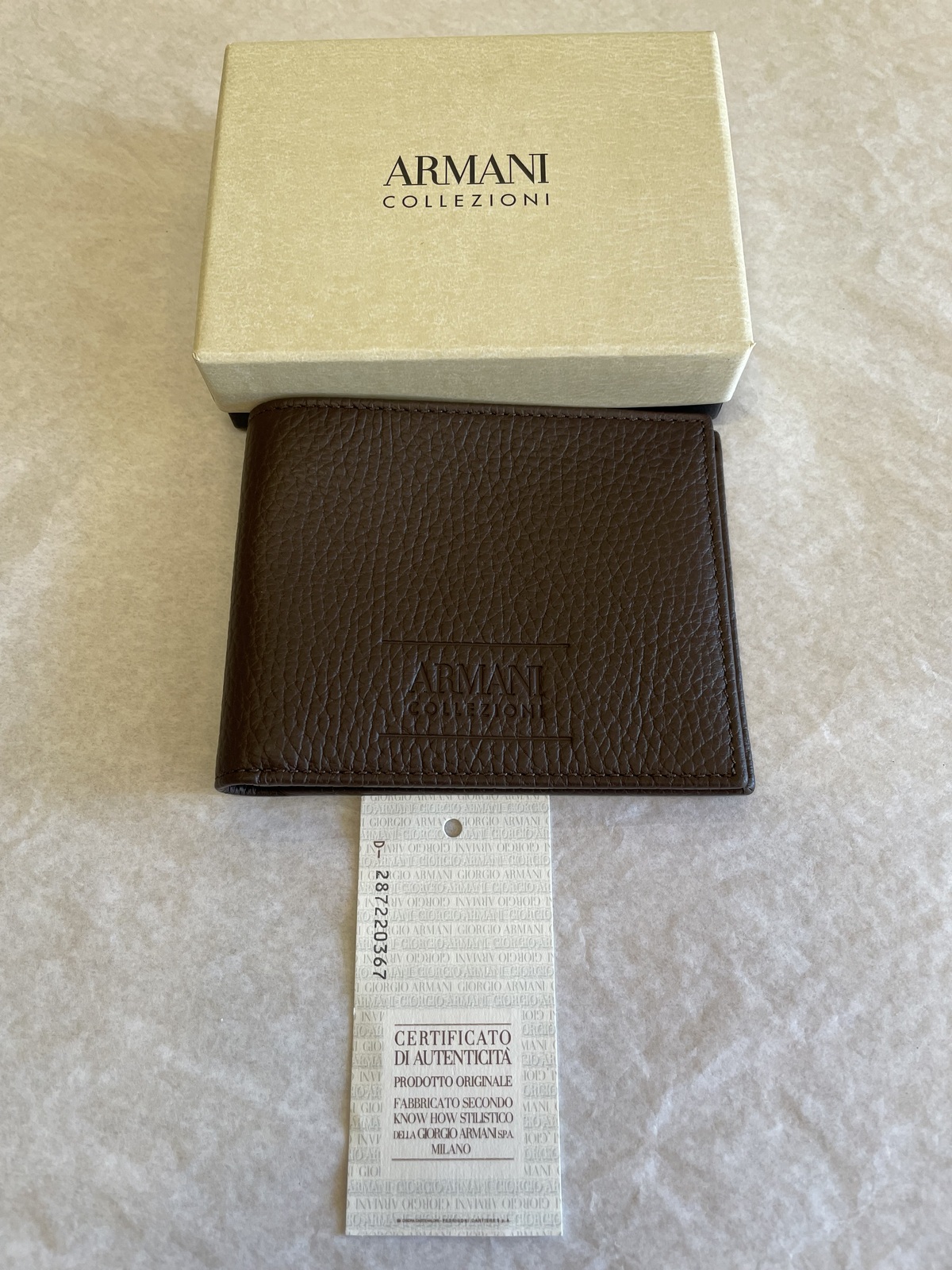 Armani Collezioni Pebble Leather Bifold Wallet, Color Brown  - $100.00