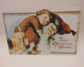 Vintage 1993 Santa Metal Sign &quot;Best Christmas Wishes&quot; Wall Hanging Retro Decor - £10.06 GBP