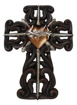 Rustic Sacred Heart Crown of Thorns And Spike Nails Faux Wooden Wall Cro... - $30.81 CAD