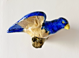 Vintage Pottery Bird On Tree Limb Wall Pocket Cobalt Blue 9 x 6 Hand Pai... - $39.11