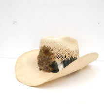 Vintage Stetson Hat Mens 7 1/8 Roadrunner Straw Cowboy Hat with Feather ... - £110.34 GBP