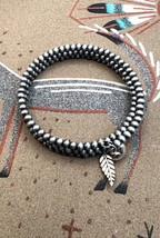 Southwest Navajo Pearl Style 4mm Feather Heart Beaded Coil Wrap Bracelet - £14.45 GBP
