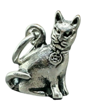 Cat Charm Pentagram 925 Sterling Silver Witches Cat Charm Familiar Wicca Pagan - £11.36 GBP