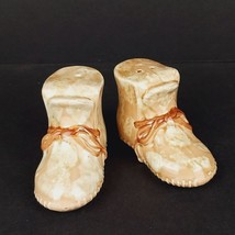 Vintage Ceramic Brown Glazed Baby Shoes Salt and Pepper Shakers Set - £11.81 GBP