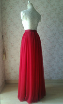 Dark Red Tulle Maxi Skirt Women Custom Plus Size Tulle Skirt for Wedding image 4