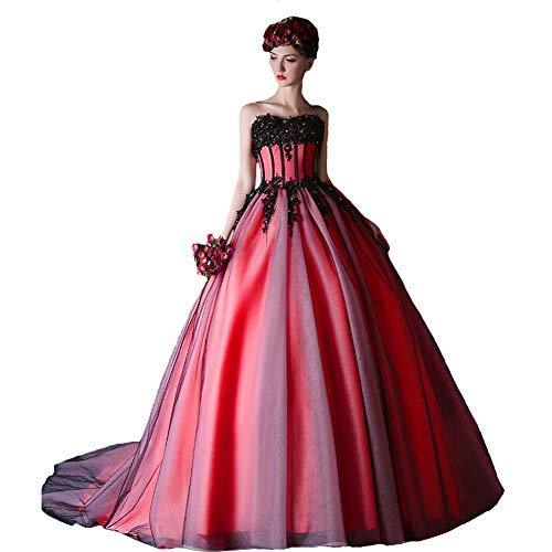 Kivary Vintage Black Beaded Lace Long Formal Gothic Prom Wedding Dress Coral US