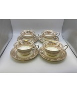 Set of 4 Wedgwood Bone China COLUMBIA Gold and White Cups &amp; Saucers - $150.90 CAD