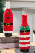 Racing Red Christmas Stripes Knitted Jingle Bell Wine Bottle Sleeve - $70.86 MXN
