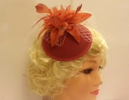 Hat, Vintage 40s 50s Hat, Terracotta /Rusty Hat, Feather fascinator,  Race Cockt - £17.65 GBP