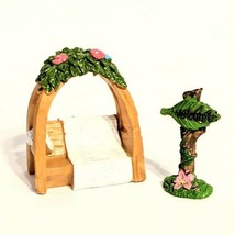 Forest Welcome Sign and Gazebo Bench for Fairy Gnome Garden Set of 2 Resin 2.5&quot;  - £7.83 GBP
