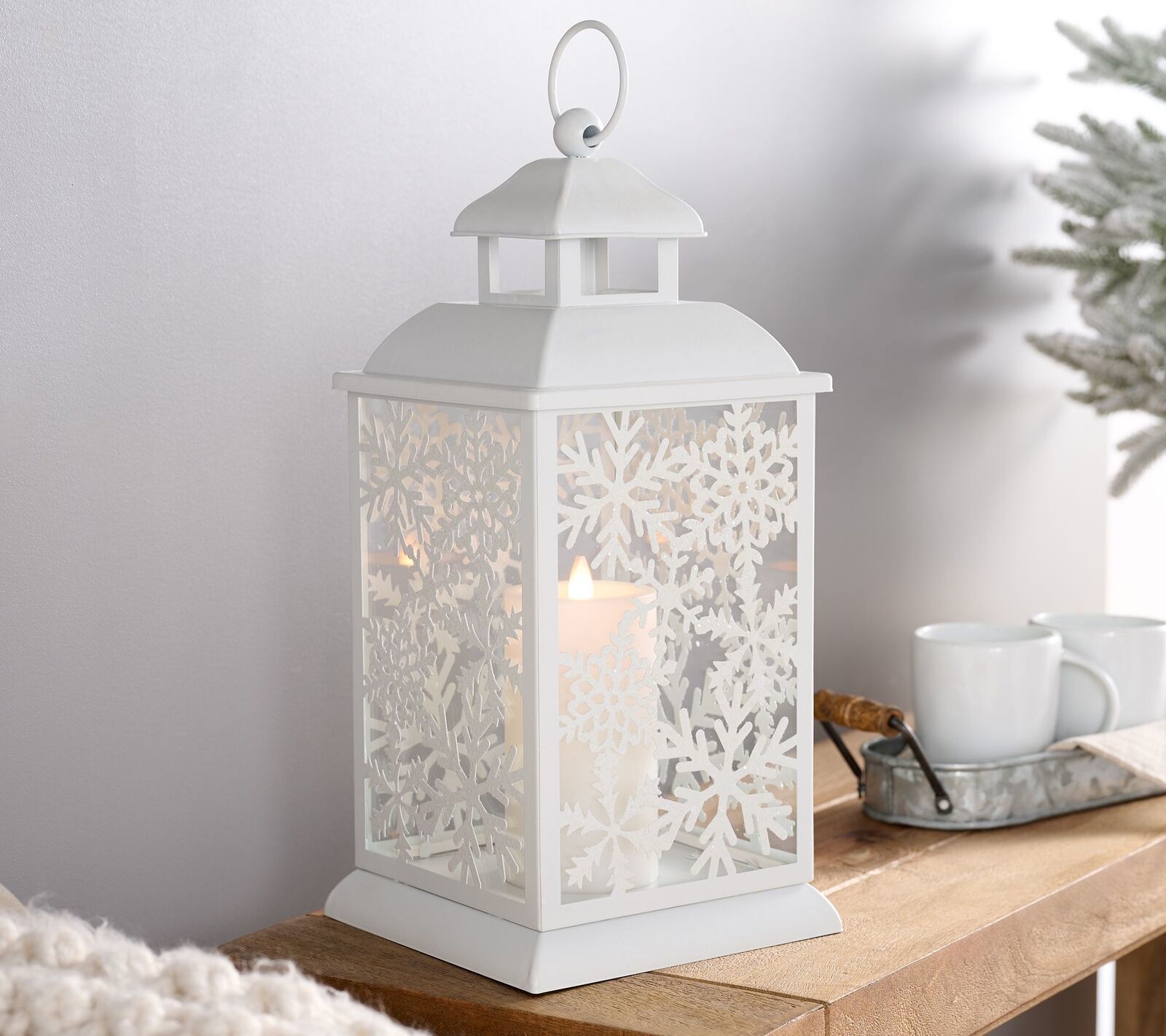 Indoor/Outdoor 16.5" Snowflake "Candlelight" Metal Lantern by Valerie in White - $193.99